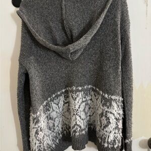 Abercrombie & Fitch Gray Hooded Knit Cardigan with White Textured Band